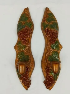 Vintage Arnels Hand-Painted Embossed Ceramic Grape Wall Candle Holders Set  - Picture 1 of 11