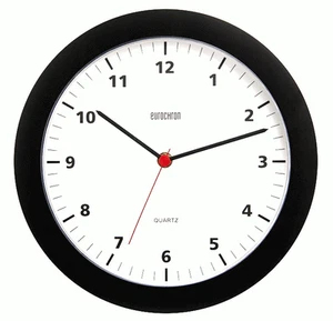 EUROCHRON QUARTZWANDUHR ø27cm WANDUHR 342/3100.00 SCHWARZ KÜCHENUHR BAHNHOFSUHR