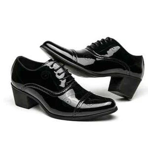 Neu elegante Lederschuhe Herren hoher Absatz 6 cm spitz zulaufend Brogue Hochzeitsschuhe - Bild 1 von 24