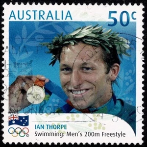 2004 Australian Gold Medalists, 50c Ian Thorpe. Used. - Picture 1 of 1