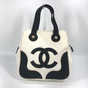 CHANEL Bicolor CC CC Mark Marshmallow bag logo Hand Bag Canvas White/Black - Picture 1 of 17