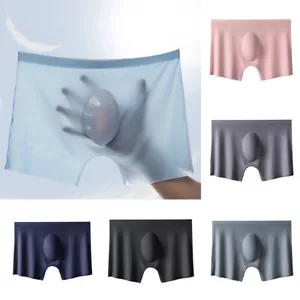 Mens Ice Silk Briefs Seamless Boxer Sexy Shorts Underwear Solid Underpant - Photo 1/19