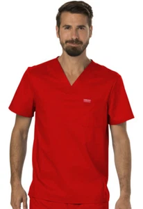 Scrubs Cherokee Workwear Men V Neck Top WW690 RED Red Free Shipping - Picture 1 of 2