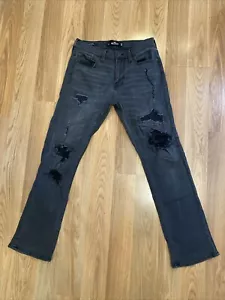Jeans da donna neri Hollister slim dritti elasticizzati a metà altezza effetto invecchiato taglia 29x30 - Foto 1 di 17