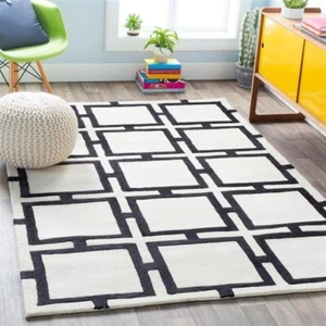Skylin Modern Rug Black.Cream Area Rug  Hand Tufted Soft Wool  Carpet - Picture 1 of 5