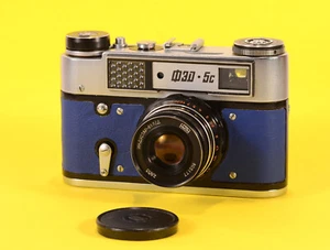 Einzigartiges #011111 FED 5C Serviced CLA blaues Leder LEICA Kamera Industar-61 Objektiv - Bild 1 von 6
