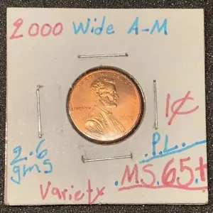 2000 1c Wide A M Lincoln Cents Variety RD PL Proof Like ๐ฅ๐ฅ - Picture 1 of 4