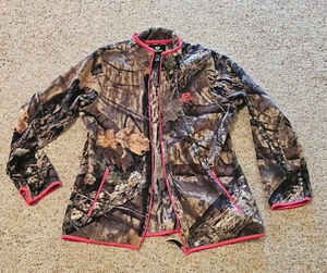 Mossy Oak Fleece Camo Jacket Women LARGE Full Zip Long Sleeve Pockets Pink Trim - Picture 1 of 12