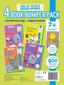 NEW x 4 HELP WITH HOMEWORK age 7 (& POSTER & stickers) Spelling Mental Maths Ti - Foto 1 di 1