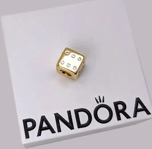 New 100% Authentic PANDORA 14k Gold Plated Sparkling Lucky Dice Charm 761269C01 - Picture 1 of 6