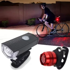 2 Sets USB Rechargeable LED Bicycle Headlight Bike Front Rear Lamp Cycling US - Picture 1 of 4