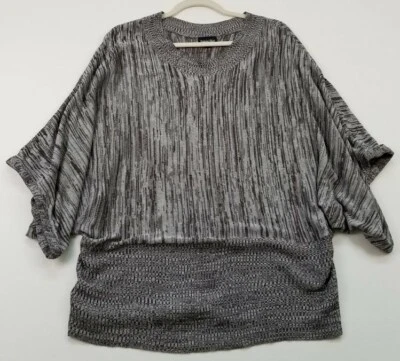 Brittany Black Sweater Women 3X Space Dye Abstract Short Sleeves Stretch Blouson - Image 1 of 4