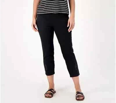 Jeans Cortos Isaac Mizrahi True Denim con Bordado de Ojales-Negro-Reg 12 A607234 NUEVO Foto 1 de 2