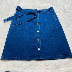 A New Day Denim Skirt Womens 8 ALine Waist Tie Button Closure - Picture 1 of 10