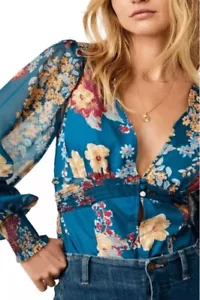 NWT Free People Wanderlust Floral Bodysuit Balloon Sleeve Retro 60s 70s Bohemian - Picture 1 of 5