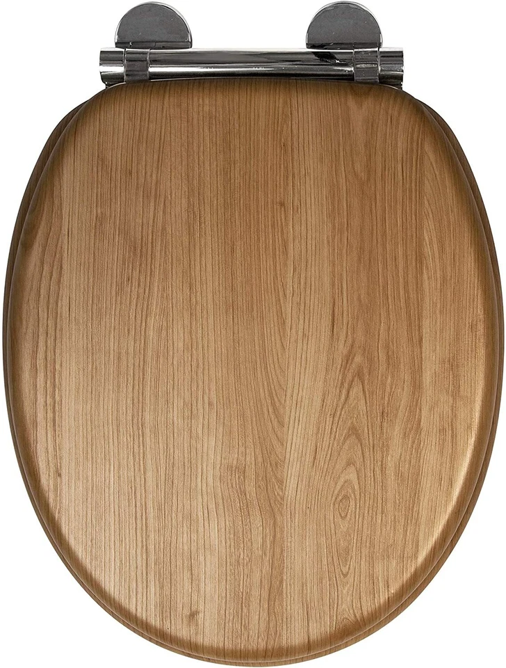 Croydex Toilet Seat Soft Close Wood Quick Release Anti Bacterial Oak/Grey/White