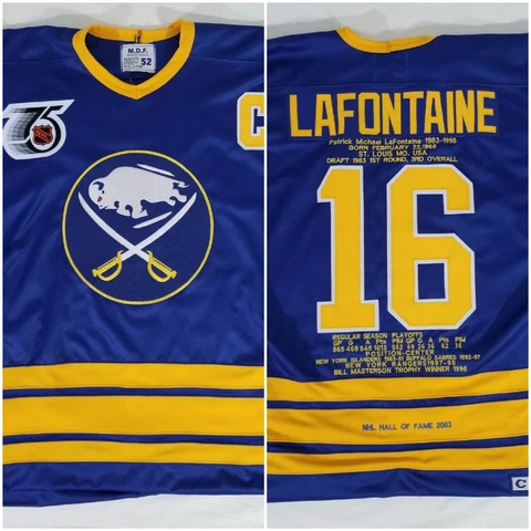 PAT LAFONTAINE Buffalo Sabres #16 MDF Career Stats Tribute Custom Jersey Mens 52 Cover
