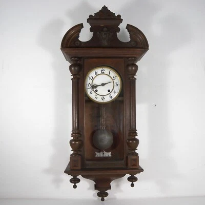 U755 ANTICO OROLOGIO A PENDOLA PENDOLA DA PARETE IN LEGNO LFS LORENZ FINE 1800 - Immagine 1 di 4