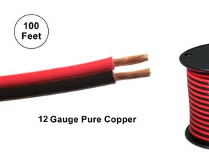 100FT Roll 12 Gauge 2 Conductor Red & Black Bonded Copper Power or Speaker Wire - Picture 1 of 1