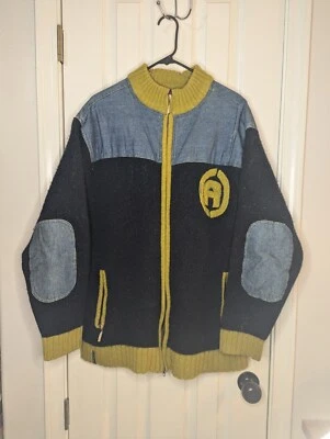 Jaqueta masculina vintage Y2K Rocawear azul e amarela 100% lã zíper completo 3XL LER - Imagem 1 de 4