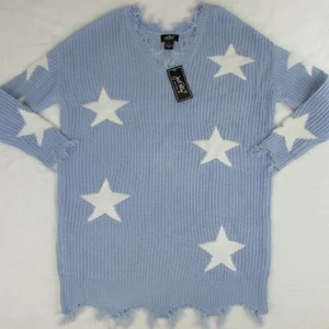 Just Polly NY Women's Knit Pullover Sweatshirt Size Small Blue with White Stars - Picture 1 of 8