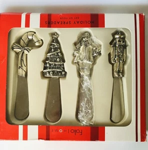 FOLIO HOME Christmas Spreaders Set Of 4 Holiday Santa Candy Cane Stainless Steel - Picture 1 of 3