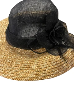 Fine Millinery by August Hat Company Sinamay Wheatstraw Hat, Black/Brown - Picture 1 of 2