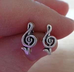 Sterling Silver TINY 12x6mm Music Treble Clef Stud Post Studs Earrings - Picture 1 of 3