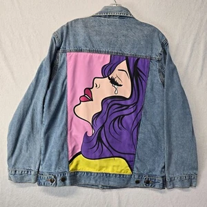 Chemistry Pop Culture Mens Cotton Denim Button Jean Jacket Medium Art Graphic - Picture 1 of 10