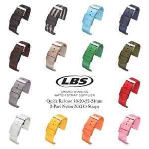 Correas de reloj de nailon de 2 piezas LBS (Reino Unido) liberación rápida 14 colores 18 - 20 - 22 y 24 mm - Imagen 1 de 17