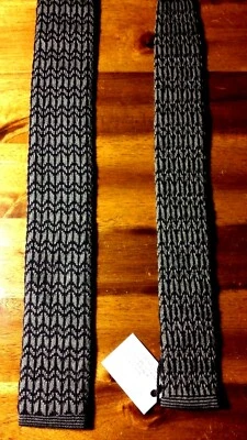 Men Stafford Blue Gray Geometric Square End Tie 100% Wool 1.75 - 54.5 Knit Italy - Image 1 of 4