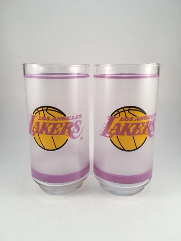Pair of Los Angeles Lakers Vintage NBA 14 oz. Drinking Glass - 1980's Mobil Cover