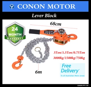 Lever Block 6M Comealong Chain 3T/1.5T/0.75T Manual Operated Lifting Tool - Picture 1 of 6