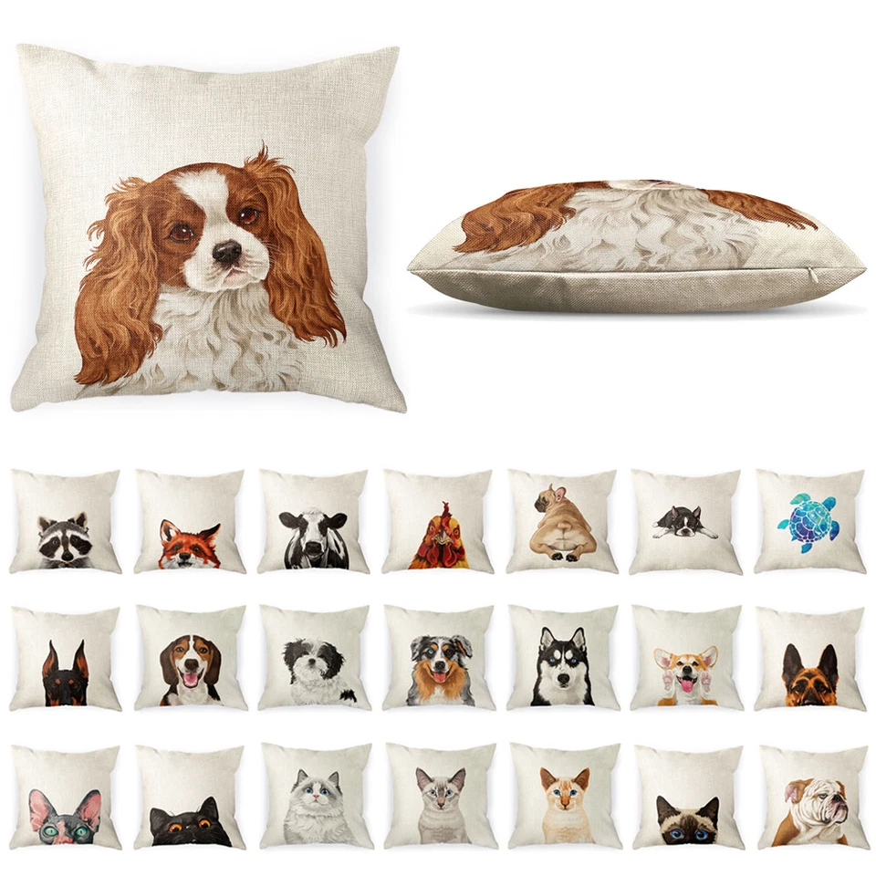 Dog Polyester Linen Pillow Case Sofa Waist Throw Cushion Cover w/ Zipper Closure - Image 1 of 1