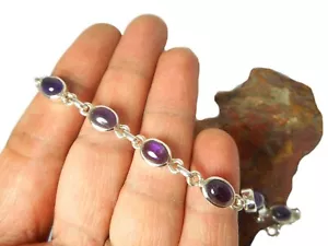 Oval AMETHYST Sterling Silver 925 Gemstone Bracelet - 20 cm - Picture 1 of 6