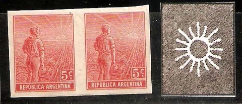 #431 ARGENTINA 1911 VARIETY GJ 323P PROOF PAIR UNPERFORATED,NO GUM AS ISSUED Cover