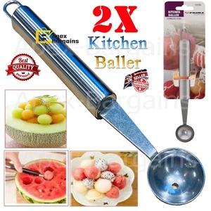 2x Stainless Steel Kitchen Melon Baller Fruit Scoop Ice Cream Ball Dessert Spoon - Picture 1 of 6