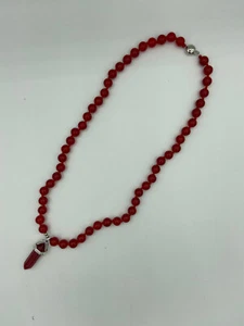 Collar de cuentas redondas de piedras preciosas de rubí natural con colgante de punta - Imagen 1 de 1