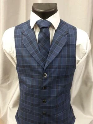 Men's & Boy's Waistcoats In A Blue Check Design, Ideal For Weddings, Fancy Dress - Image 1 of 2