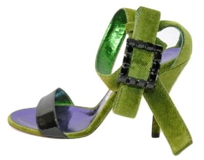 Sandalia Christian Lacroix Italia Terciopelo/Patente Cuero Correa al Tobillo Verde 37.5/7.5 Foto 1 de 4