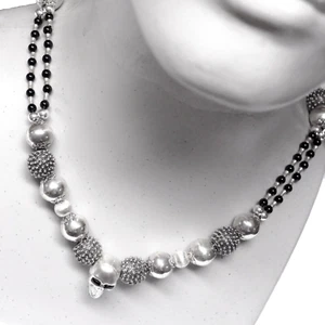 UNIKAT 925 Silber Totenkopf Anhänger an Collier L52 Silberperlen Handarbeit ONYX - Bild 1 von 14
