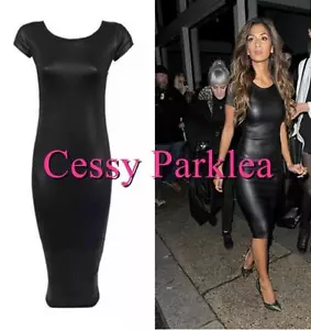 SN-B2-1 Black Vinyl Wet Look Faux Leather Short Sleeves Pencil Dress S-XXL 6-16 - Bild 1 von 5