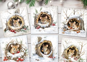 Christmas Card Toppers Snowy Woodland Mice Card Making 3.5" Square - Picture 1 of 3
