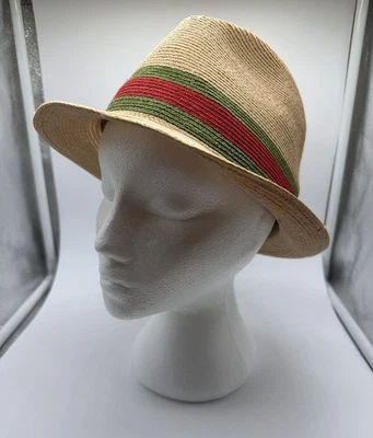 Gucci Panama Straw Wicker Fedora Hat Tan / Beige and Green Size L - Image 1 of 4