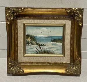 Beach Seashore Landscape Oil Painting Ornate Gold Gilt Frame Midcentury Vintage  - Picture 1 of 9
