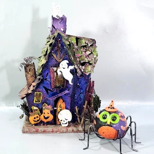 Metall Halloween Spukhaus Teelicht Kerzenhalter und Spinne Figur Konvolut - Bild 1 von 23