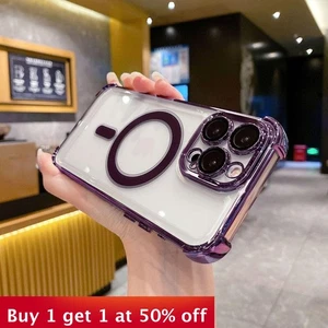 Magnetic Phone Case Cover For iPhone 16 15 14 Pro Max Plus 13 12 Anti-Yellowing - Picture 1 of 12