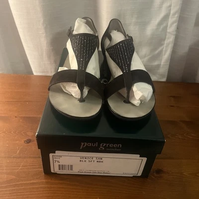 PAUL GREEN Venice San Black Soft Womens Buckle Sandal 7 1/2 - Image 1 of 4