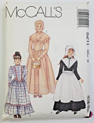 VTG 90s McCalls Sew Pattern 5211 Girls Colonial Costume Dress Bonnet Sz 12 CUT - Image 1 of 3