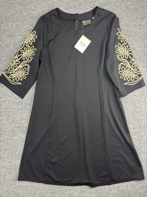 Bob Mackie Dress Womens XL Black Embroidered 3/4 Sleeve A-Line Wearable Art - Image 1 of 4
